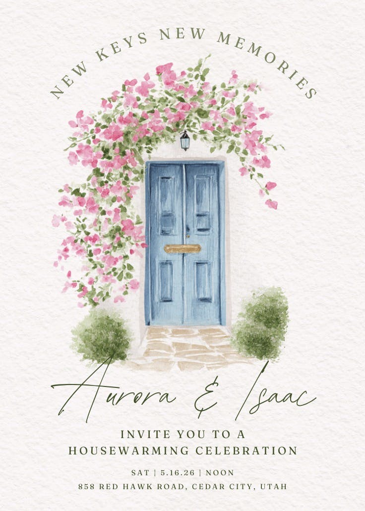 Floral door - housewarming invitation